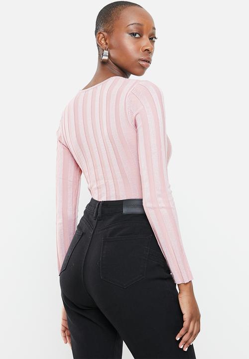 Missguided - Pearlised button front rib bodysuit - lilac