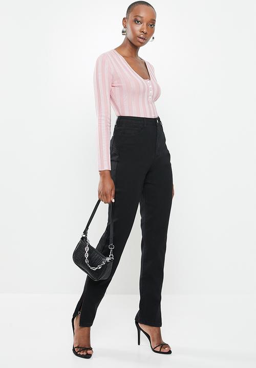 Missguided - Pearlised button front rib bodysuit - lilac