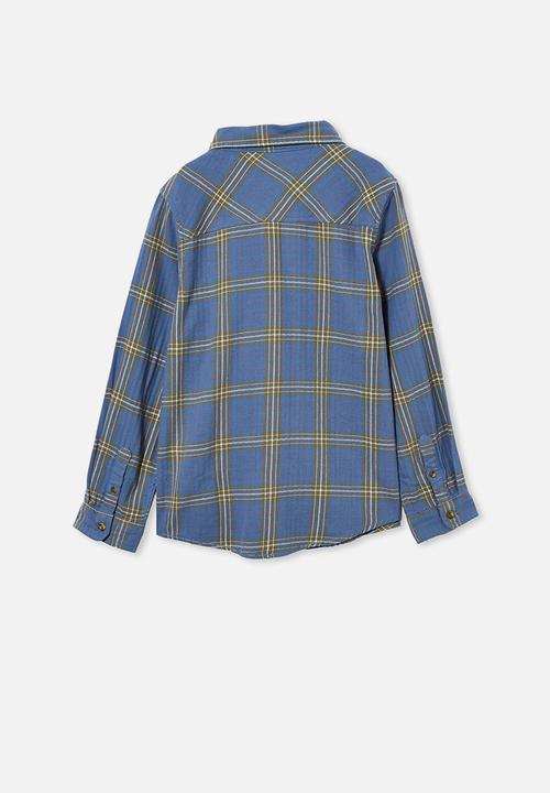 Free by Cotton On - Rocky long sleeve shirt - blue plaid check