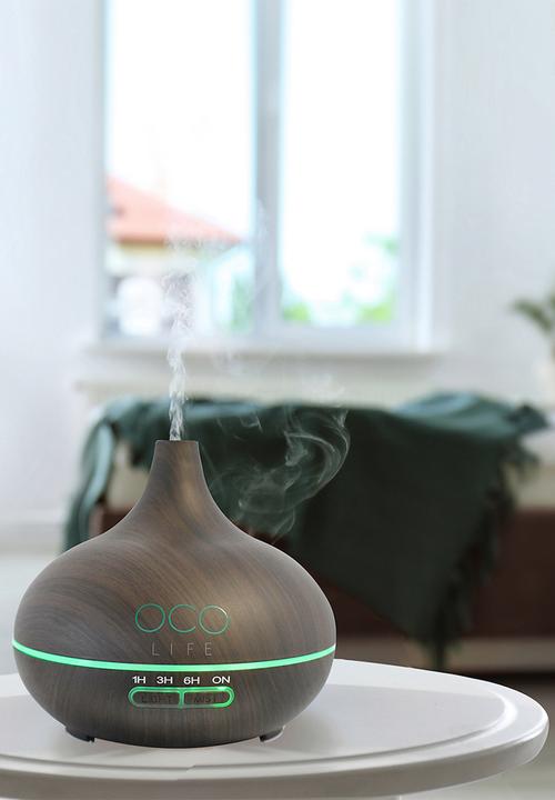 OCO Life  - Tall - dark wood diffuser with 2 oils  breathe & reawaken
