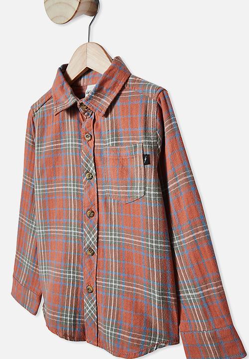 Cotton On - Rugged long sleeve shirt - amber brown plaid check