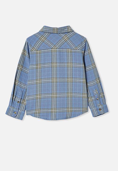 Cotton On - Rugged long sleeve shirt - blue plaid check