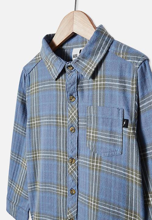 Cotton On - Rugged long sleeve shirt - blue plaid check