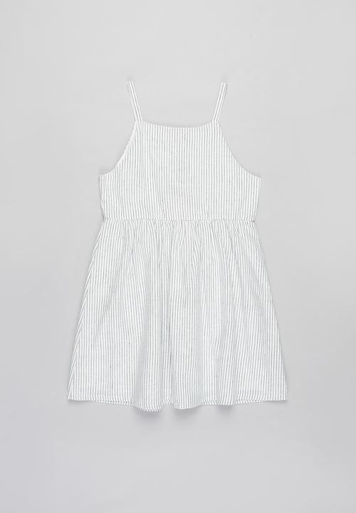 KIDS ONLY - Canyon linen stripe dress - cloud dancer & dark denim blue
