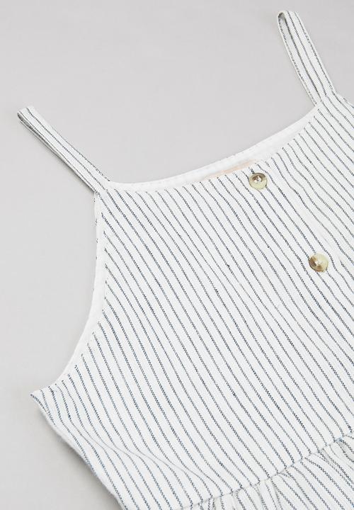 KIDS ONLY - Canyon linen stripe dress - cloud dancer & dark denim blue