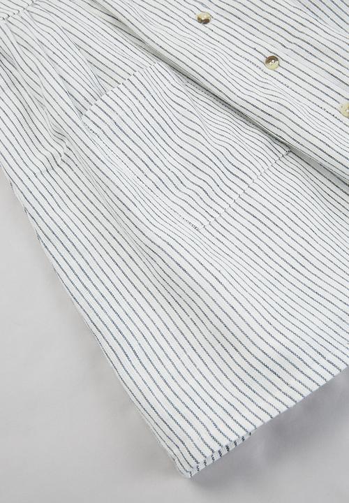KIDS ONLY - Canyon linen stripe dress - cloud dancer & dark denim blue