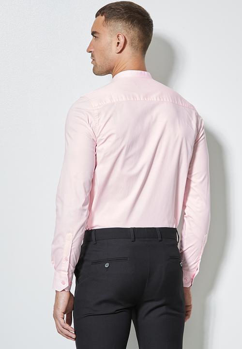 Superbalist - Wu slim strech mandarin shirt - light pink