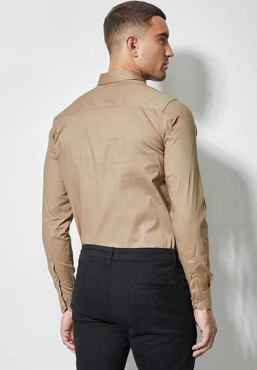 Superbalist - Jos slim fit long sleeve shirt - taupe 