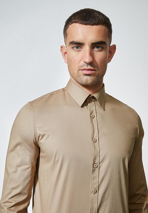 Superbalist - Jos slim fit long sleeve shirt - taupe 