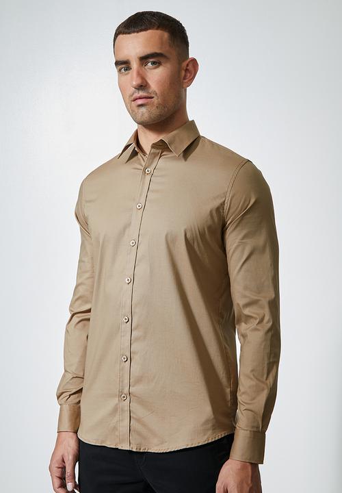Superbalist - Jos slim fit long sleeve shirt - taupe 