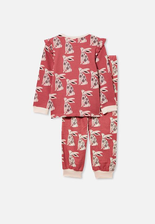 Cotton On - Edith long sleeve pyjama set - folk bunny very berry