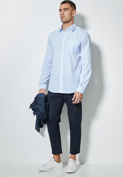 Superbalist - Barber regular fit stripe shirt - light blue & white 