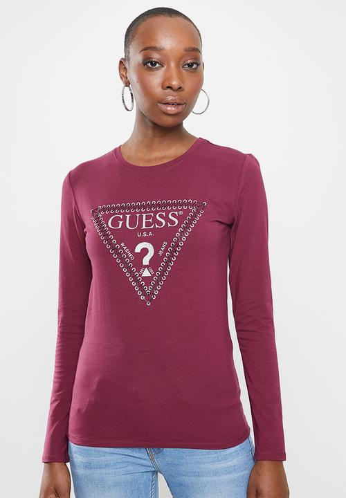GUESS - Long sleeve mini lace up tee - sweet syrah