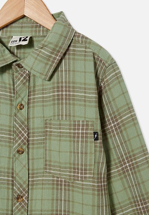 Free by Cotton On - Rocky long sleeve shirt - green plaid check