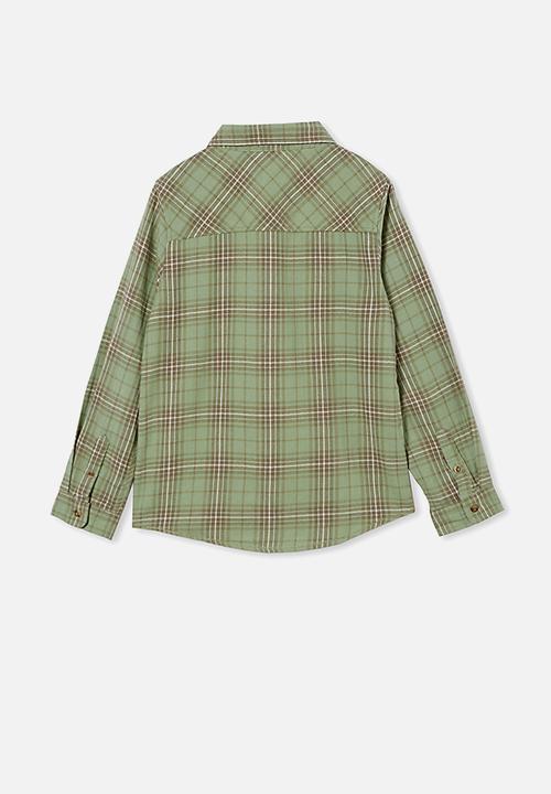 Free by Cotton On - Rocky long sleeve shirt - green plaid check