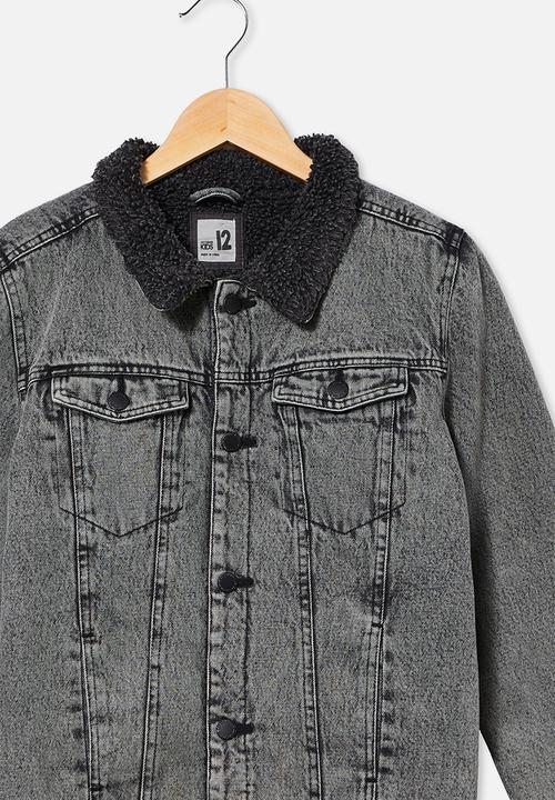 Free by Cotton On - Boys jessie dnm sherpa jacket - washed grey