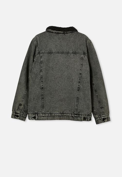 Free by Cotton On - Boys jessie dnm sherpa jacket - washed grey