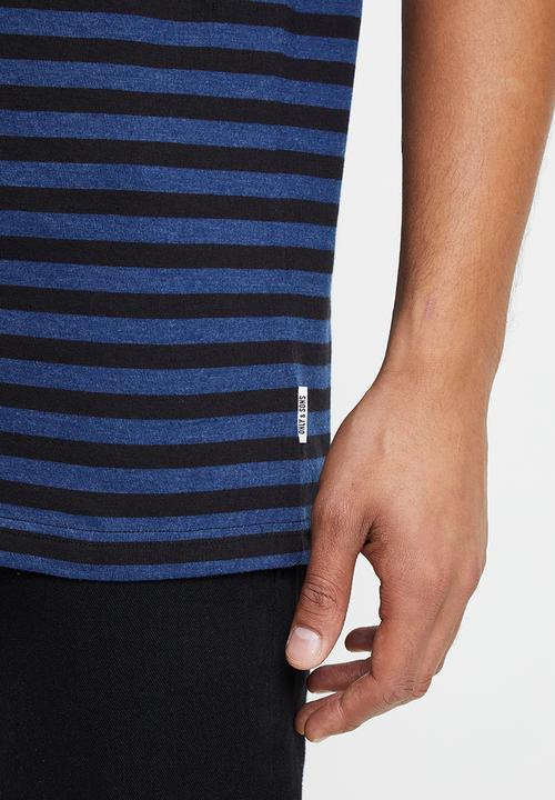 Only & Sons - Jamie life short sleeve stripe reg tee - black & blue
