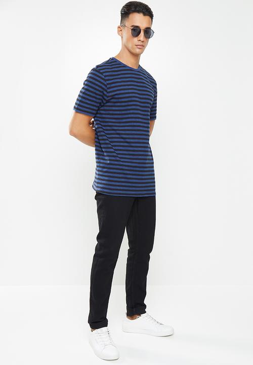 Only & Sons - Jamie life short sleeve stripe reg tee - black & blue