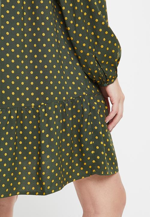 Jacqueline de Yong - Enzo tier dress - olive & yellow 