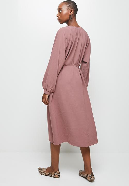edit - Lantern sleeve mandarin shirt dress - pink
