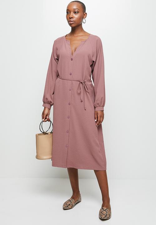 edit - Lantern sleeve mandarin shirt dress - pink