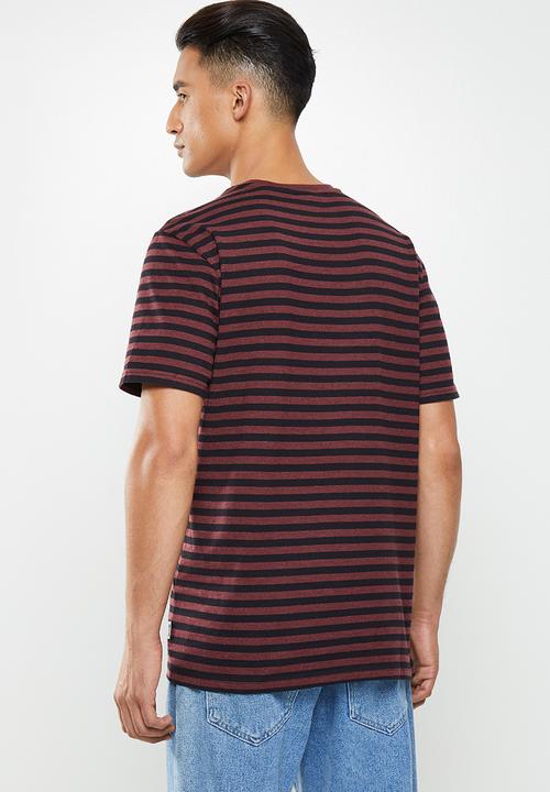 Only & Sons - Jamie life short sleeve stripe reg tee - burgundy & black