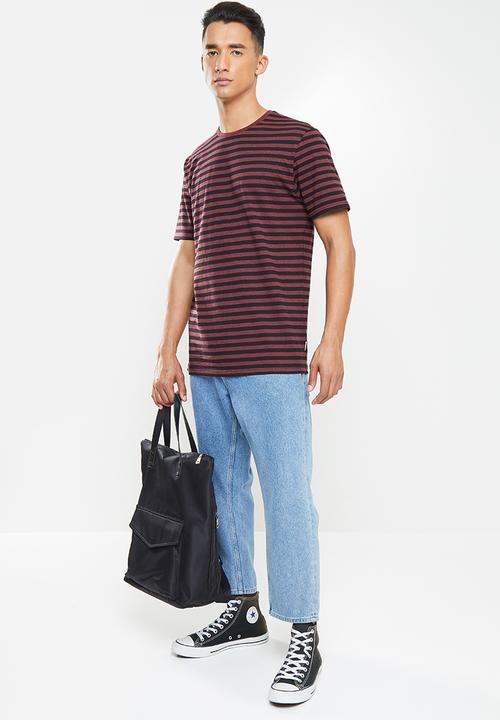 Only & Sons - Jamie life short sleeve stripe reg tee - burgundy & black