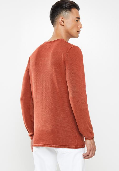 Only & Sons - Garson life 12 wash crew knit - burnt orange
