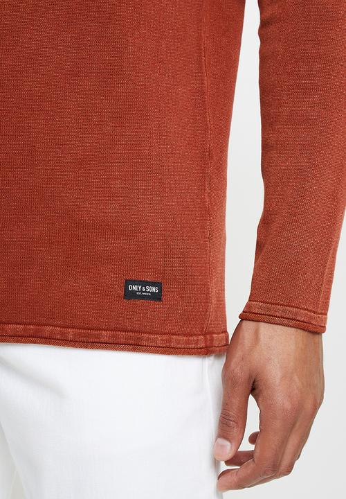 Only & Sons - Garson life 12 wash crew knit - burnt orange
