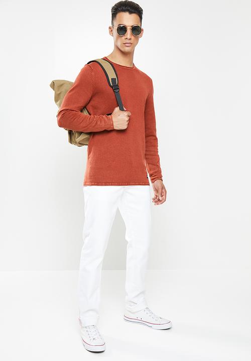 Only & Sons - Garson life 12 wash crew knit - burnt orange