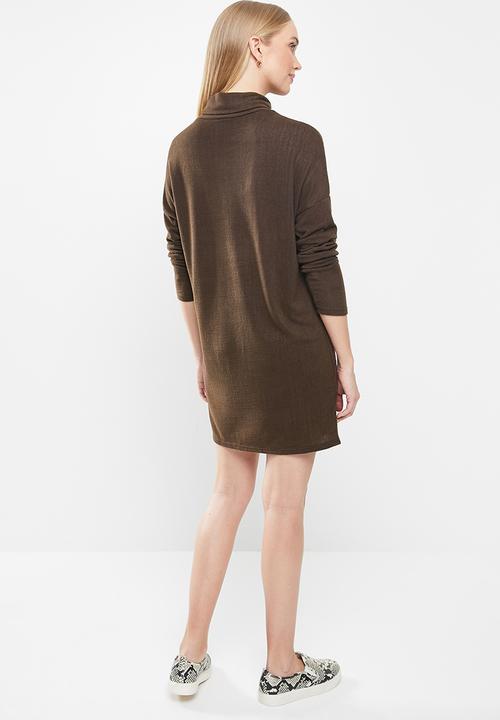 Jacqueline de Yong - Sara tonsy long sleeve cowl neck dress - brown