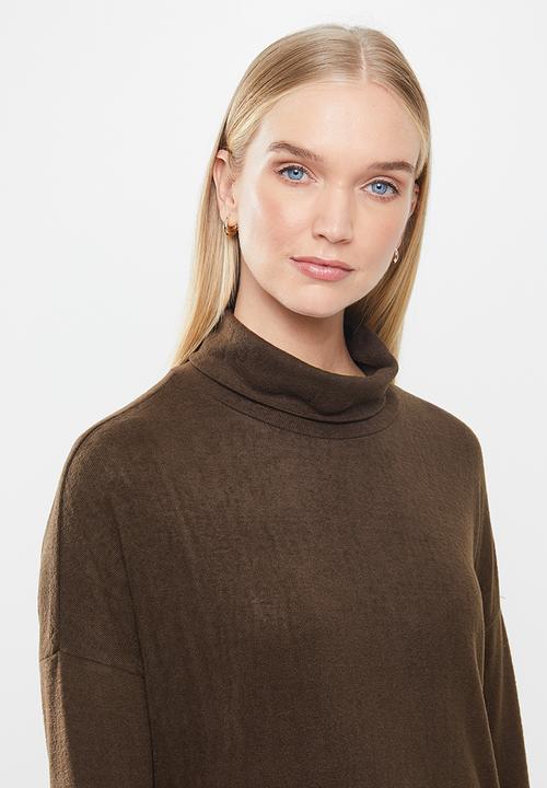 Jacqueline de Yong - Sara tonsy long sleeve cowl neck dress - brown
