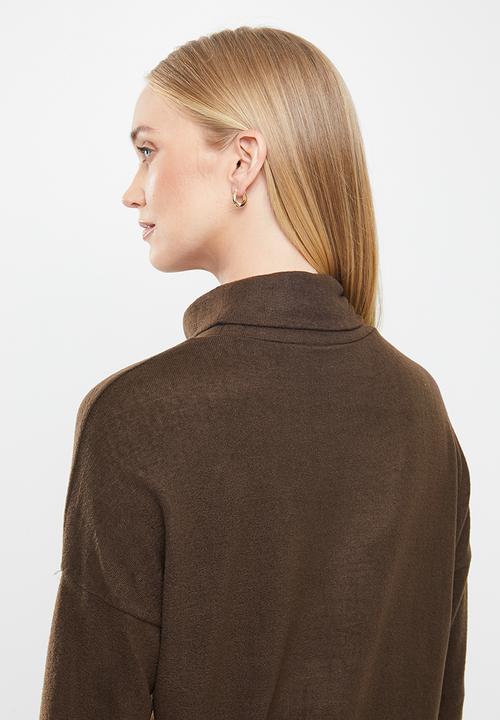 Jacqueline de Yong - Sara tonsy long sleeve cowl neck dress - brown
