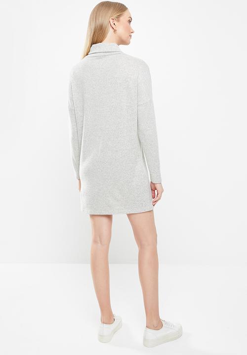 Jacqueline de Yong - Sara tonsy long sleeve cowl neck dress - light grey