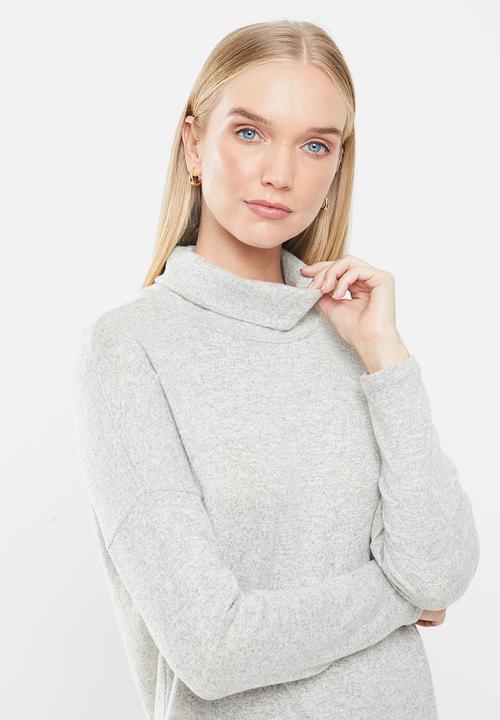 Jacqueline de Yong - Sara tonsy long sleeve cowl neck dress - light grey