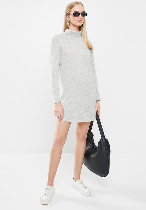 Jacqueline de Yong - Sara tonsy long sleeve cowl neck dress - light grey