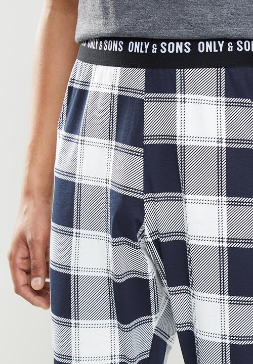 Only & Sons - Anton lounge check pant - navy & white