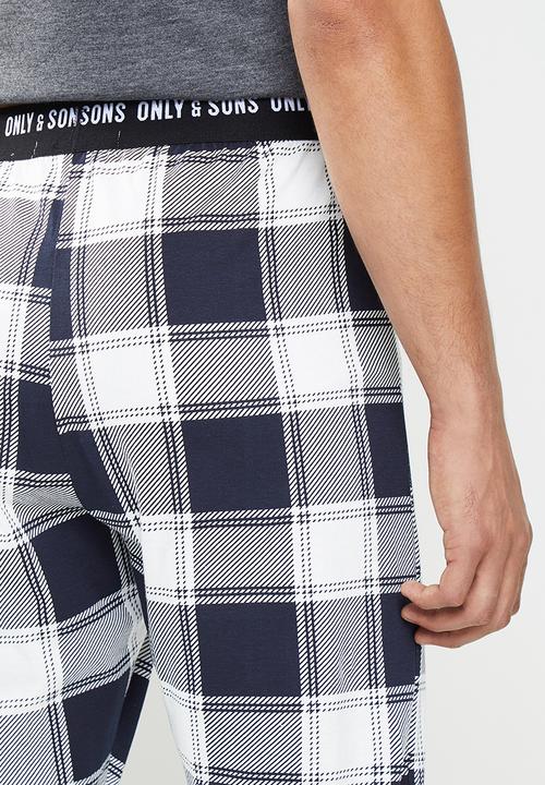 Only & Sons - Anton lounge check pant - navy & white