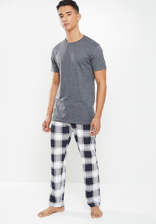 Only & Sons - Anton lounge check pant - navy & white