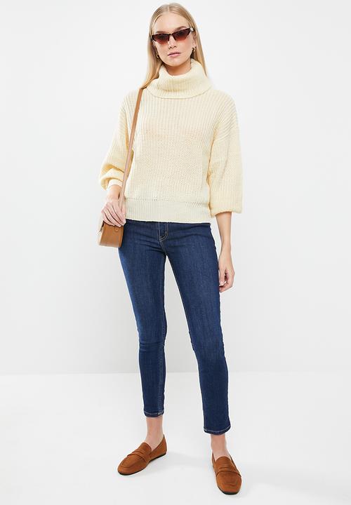 Jacqueline de Yong - Jady justy long sleeve cowlneck pullover knit - cream 