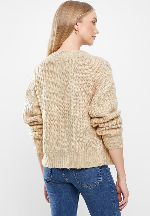 Jacqueline de Yong - Panther long sleeve cardigan knit - beige 