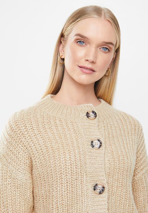Jacqueline de Yong - Panther long sleeve cardigan knit - beige 