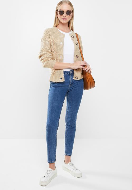 Jacqueline de Yong - Panther long sleeve cardigan knit - beige 
