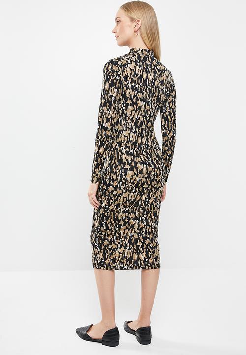 Jacqueline de Yong - Christy long sleeve dress - black & beige 