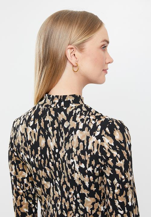 Jacqueline de Yong - Christy long sleeve dress - black & beige 