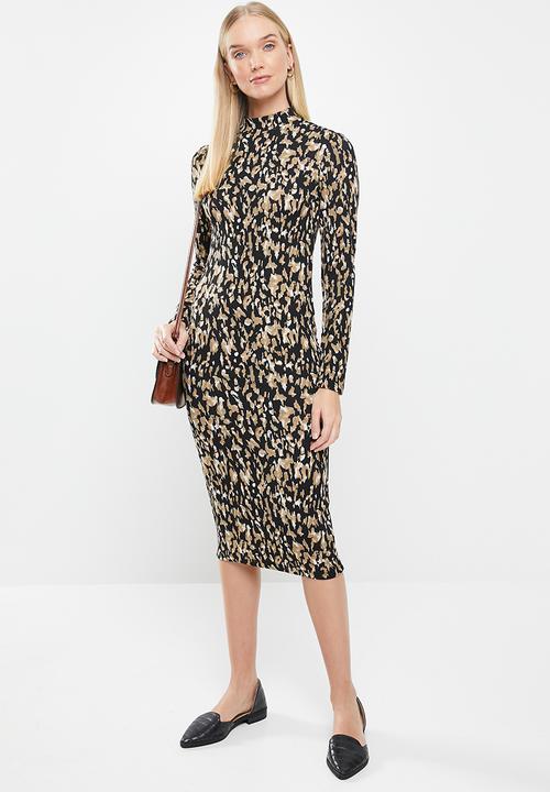 Jacqueline de Yong - Christy long sleeve dress - black & beige 
