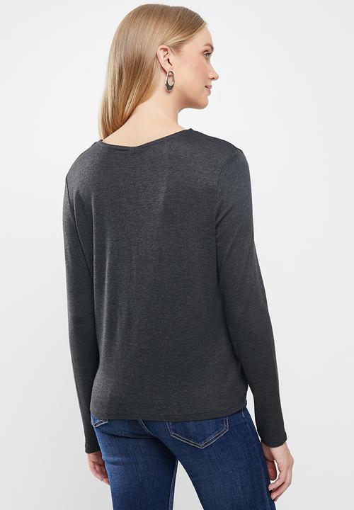 Jacqueline de Yong - Giala long sleeve wrap top - grey 
