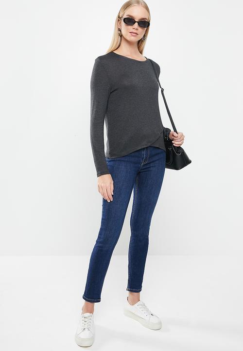 Jacqueline de Yong - Giala long sleeve wrap top - grey 