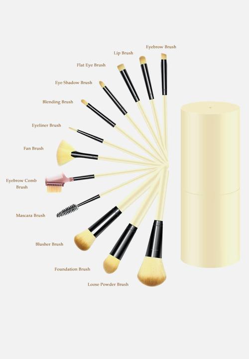 Glam Beauty - 12 Piece Make-Up Brush Set and Case - Cream